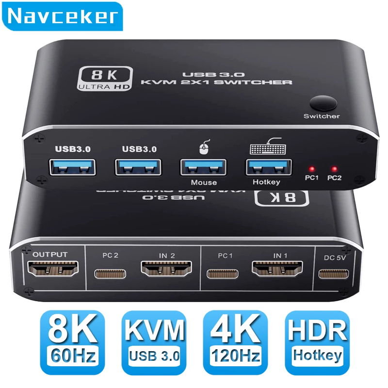 2023 Best HDMI 2.1 KVM Switch 4K 120Hz HDMI USB KVM Switch Dual Port USB HDMI 2.