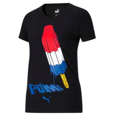 

Футболка с короткими рукавами Puma Rocket Pop с круглым вырезом, женские повседневные топы размера , 849238, Черный