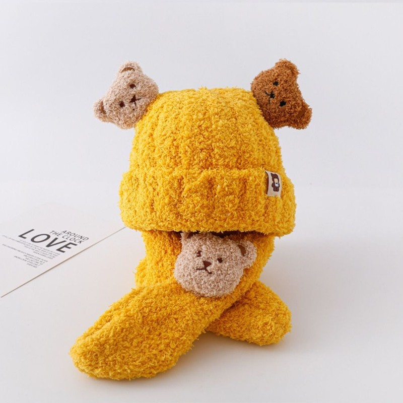 Cartoon Bear Plush Scarves Ear Protection Infant Beanie  Baby