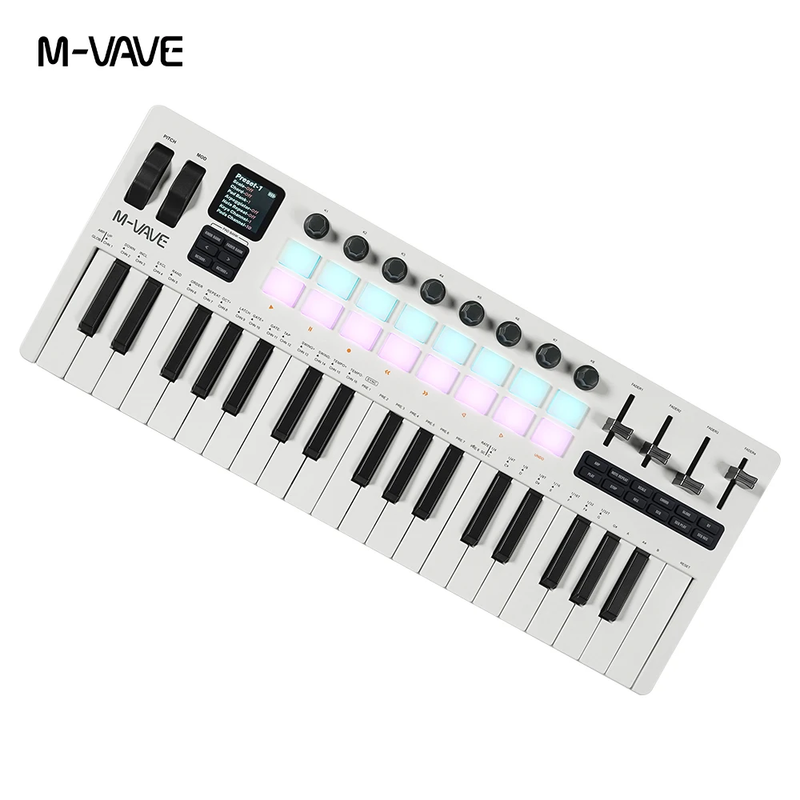 M-VAVE SMK-37 PRO Keyboard 37 key 3.5mm MIDI 16 RGB Drum Padswith Sound Source S