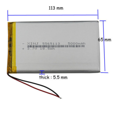 3.7V 5000mAh 18.5Wh 5565113 Rechargeable Replacement Li-Polymer Li Lipo Battery