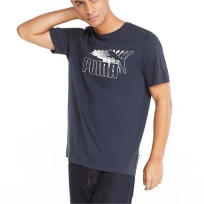 

Puma No. 1 Logo Graphic Crew Neck Short Sleeve TShirt Mens Blue Athletic Casual, Синий, Puma No. 1 Logo Graphic Crew Neck Short Sleeve TShirt