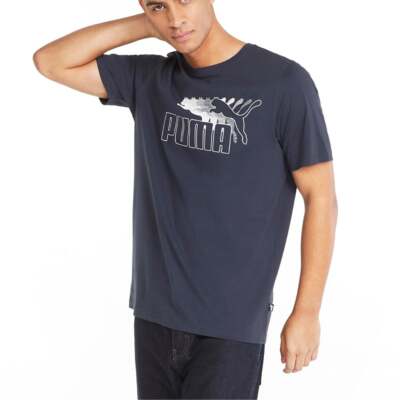 Puma No. 1 Logo Graphic Crew Neck Short Sleeve TShirt Mens Blue Athletic Casual