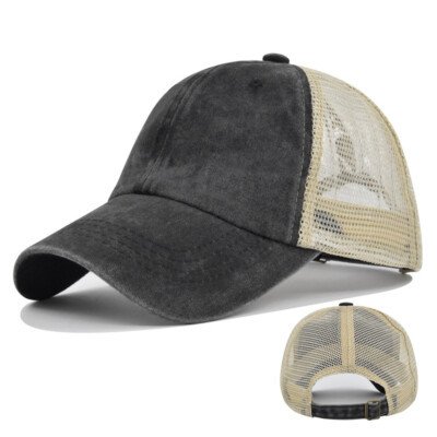 Washed Cotton Baseball Cap For Unisex Mesh Trucker Caps Plain Adjustable Dad Hat