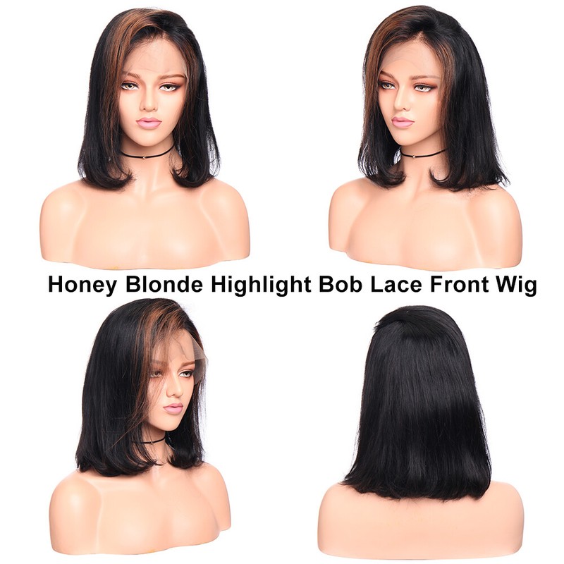 100% Real Remy Malaysian Human Hair Lace Front Wig Ombre Blonde BOB 1B/30 613 L7