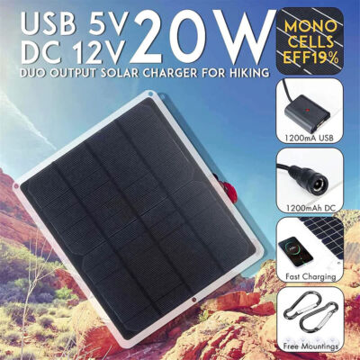 12V 20W Solar Panel Trickle Charge Battery Charger Maintainer Marine RV Car