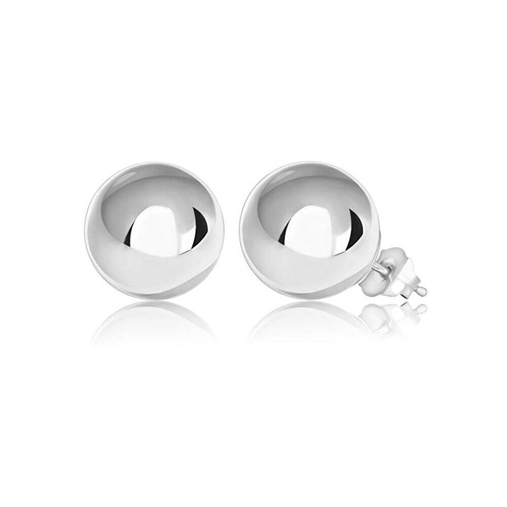 S925 Sterling Silver Round Ball Stud Earrings High Polished Butterfly Post Backs