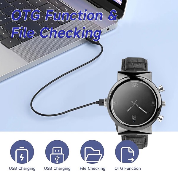 Smartwatch with OTG function connected to laptop.