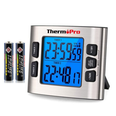 ThermoPro TM02 Digital Kitchen Timer Dual Countdown Stop Watches Magnetic Silver