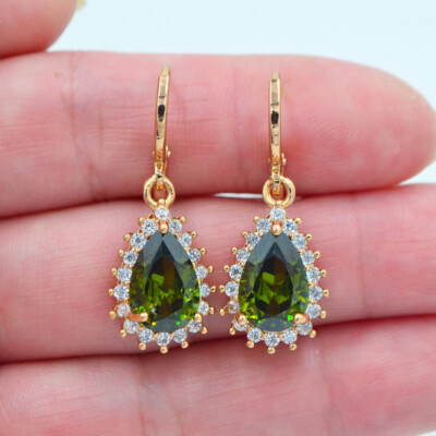 18K Yellow Gold Filled Women Lake Blue Topaz Teardrop Dangle Earrings Jewelry
