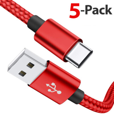 5-Pack Braided USB C Type-C Fast Charging Data SYNC Charger Cable Cord 3/6/10FT