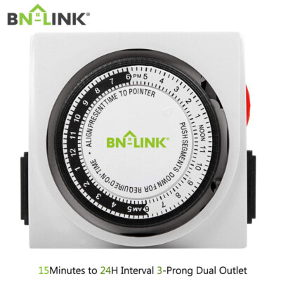 BN-LINK Dual Outlet 15 minutes to 24H Heavy Duty Mechanical Timer 3-Prong Indoor