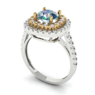 Pre-owned Pucci 1.75 Ct Round Halo Blue Moissanite Bridal Statement Ring 14k White Yellow Gold