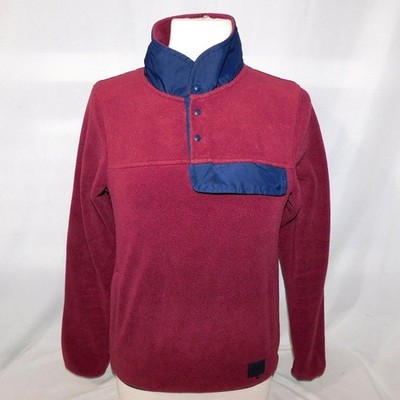 Herschel Supply Co Womens S Guide Fleece 1/4 snap Pullover Maroon Blue Sweater