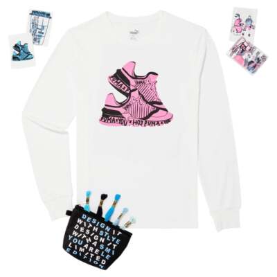 

Футболка Puma Patch Kit с круглым вырезом и длинными рукавами, мужские повседневные топы размера  932843-0, Белый, Puma Patch Kit Crew Neck Long Sleeve T-Shirt