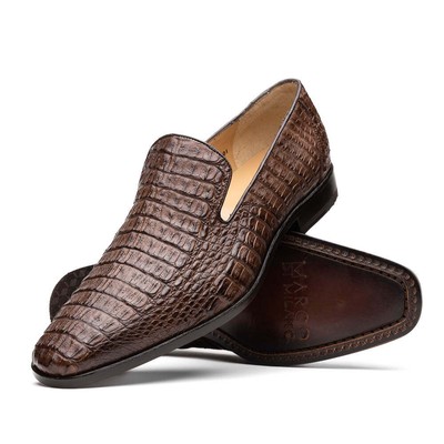 NEW Marco Di Milano Dress Shoes Fashion Slip On Genuine Crocodile Trento Brown