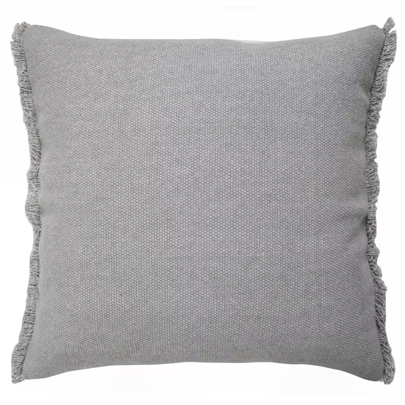 Neera Light Gray Solid Fringe Soft Polyfill 20 In. X 20 In. Indoor Throw Pillow