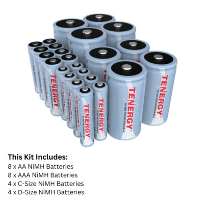 Tenergy AA AAA C D 9V NiMH Rechargeable Battery Bundles LOT