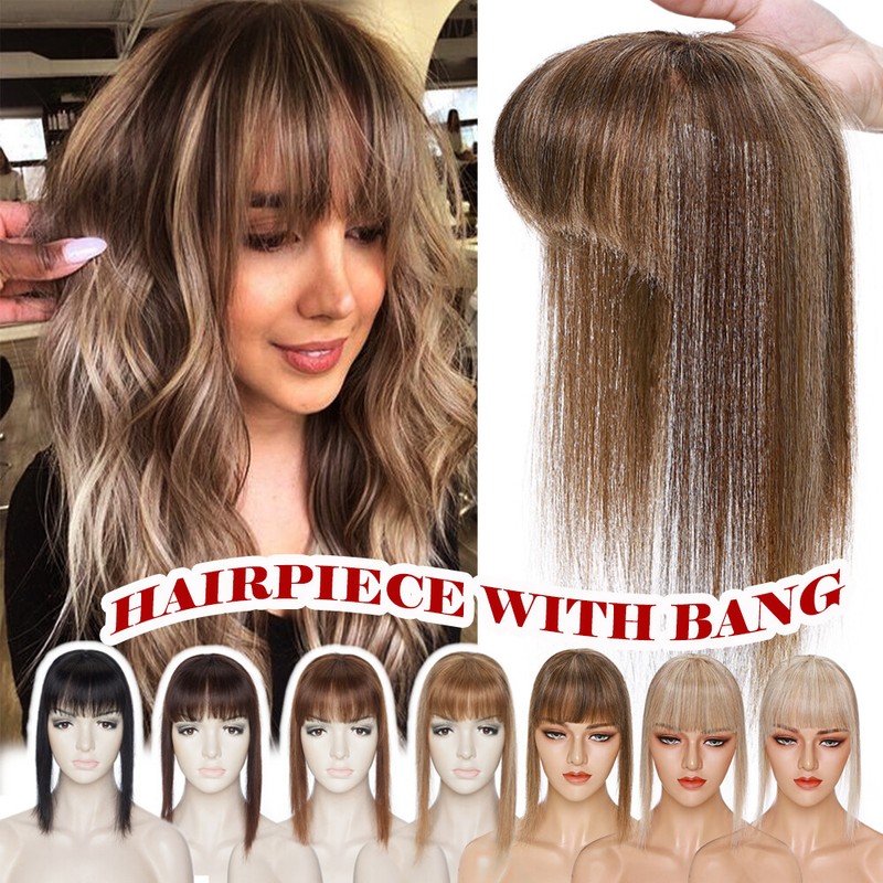 Russian Remy Hair Clip in Extensions Human Hair Hairpiece Topper with Bang Silks