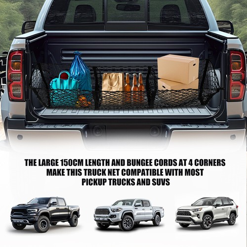 Pickup 3 Pocket Trunk Heavy-Duty Storage Organizer Net For Hyundai Santa Cruz