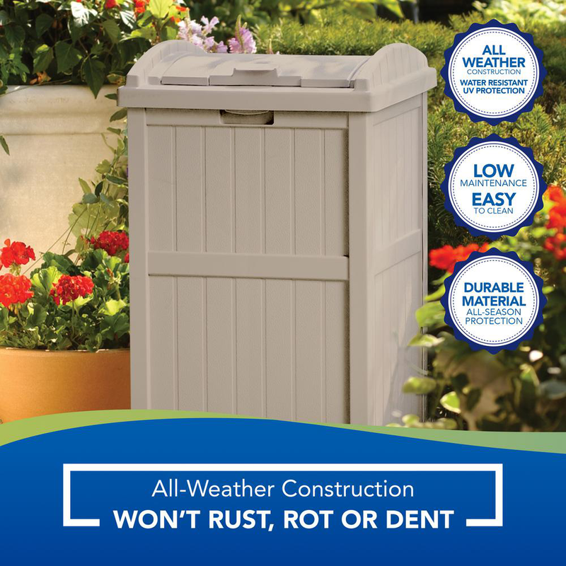Outdoor Trash Garbage Can 33 Gal. Garden Hideaway Yard Bin Patio Resin Container