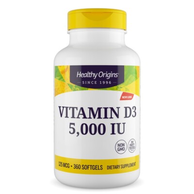 Healthy Origins, vitamina D3, 5000IU, 360 capsule molli - spedizione lampo