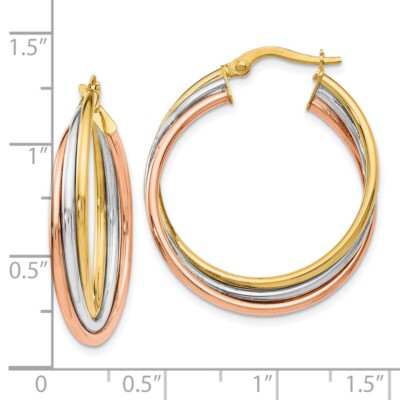 Pre-owned Diamond2deal 14k Tri-color Gold Polished Twisted Hoop Earrings Gift For Women In Trio Color
