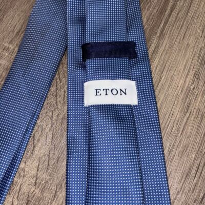ETON Men's 100% Silk Necktie England Designer Luxury Polka Dot Blue/White