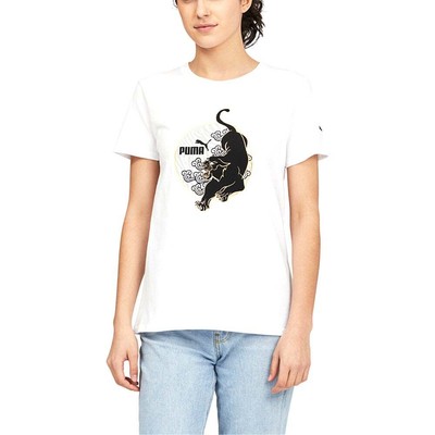 

Puma Cat Circle Graphic Crew Neck Футболка с коротким рукавом Женские белые повседневные топы, Белый