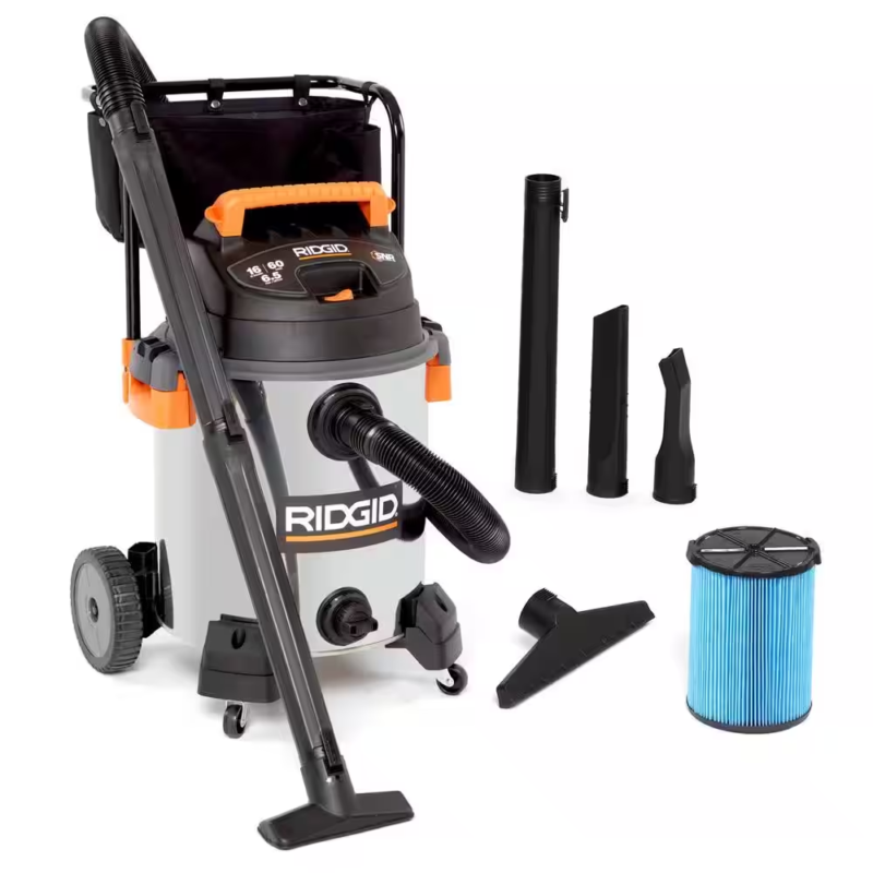 16 Gallon Wet/Dry Shop Vacuum 6.5 Peak HP Stainless Steel with Accessories
