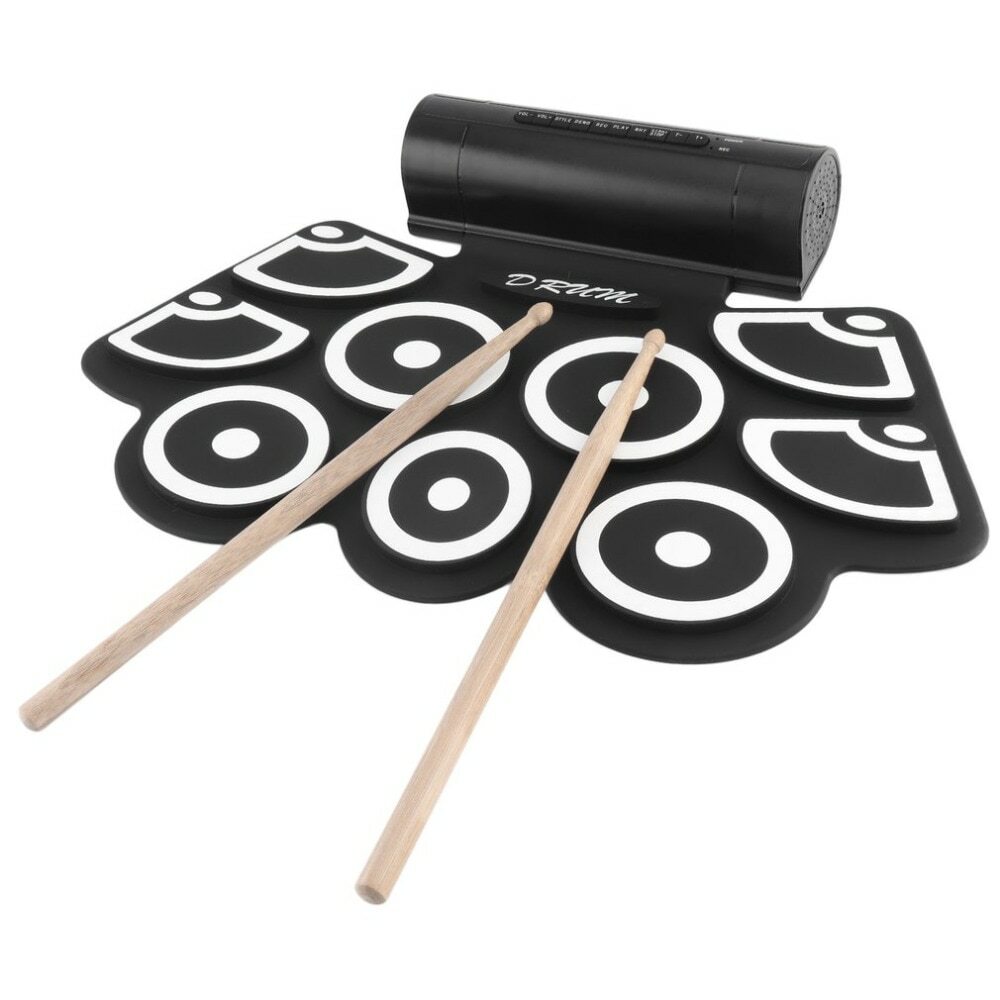 Beginner Roll Up Electric Drum Set USB MIDI Speakers Foot Pedals Drum Sticks Pad