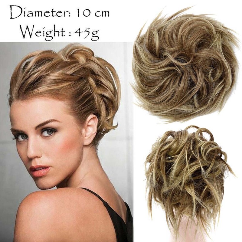 Straight Wavy Hair Ponytail Messy Bun Scrunchies Tousled Updo Hair