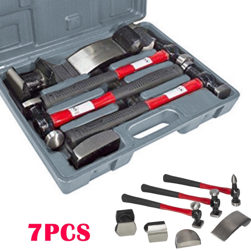 7Pc Car Auto Body Panel Repair Tool With Fibre Body Beating Hammer Set