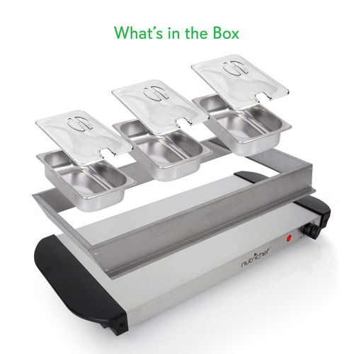 NutriChef Hot Plate Food Warmer - Buffet Server Chafing Dish Set - Portable Tray