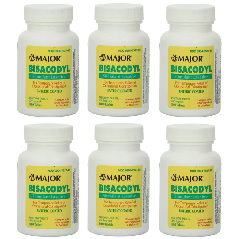 6-PACK Major Bisacodyl 5 mg 1000 Coated Tablets Each
