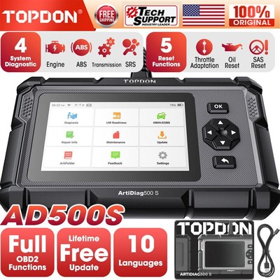 TOPDON AD500S Car Diagnostic Tool OBD2 Scanner ABS SRS BMS DPF Scan Tool US
