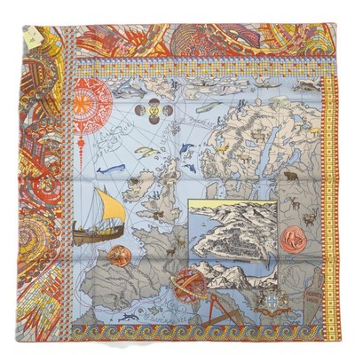 HERMES Carre 90 Scarf Le Voyage De Pytheas Multicolor Box Auth