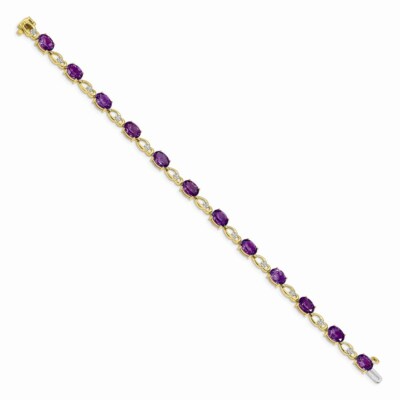 Pre-owned Skyjewelers Real 14kt Yellow Gold Amethyst And Diamond Chain Bracelet; 7 Inch