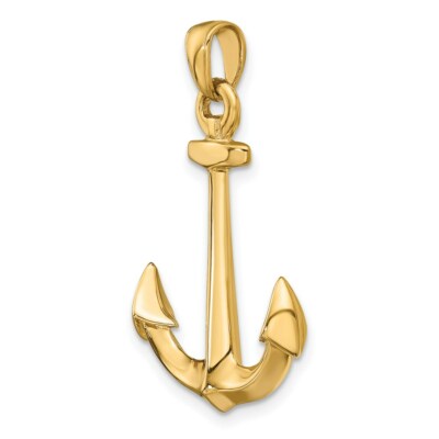 Pre-owned Superdealsforeverything Real 14kt Yellow Gold 3-d Anchor Pendant