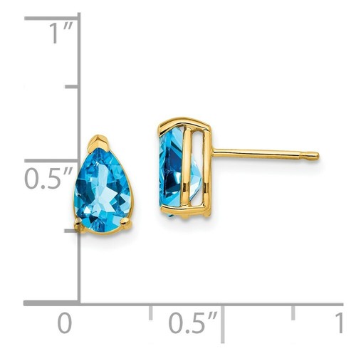 Pre-owned Goldia Jewelry Women's Earrings 14k Yellow Gold December Pear Blue Topaz Stud, 8x5 Mm
