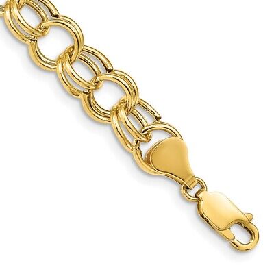 Pre-owned Superdealsforeverything Real 10kt Yellow Gold Hollow Double Link Charm Chain Bracelet