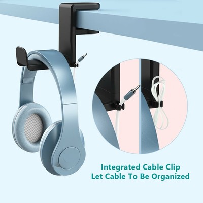 Desk Headphone Hook Hanger Cable Organizer Adjustable & Rotating Arm Clamp Mi...
