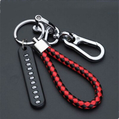 Anti-lost Phone Number Plate Pendant Car Keychain Key Ring Key Chain Black+ Red 
