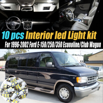 10Pc Car Interior LED White Light Bulb Kit for 96-02 Ford E150/250/350 Econoline