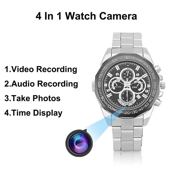 Multifunctional camera watch with video and audio recording.
