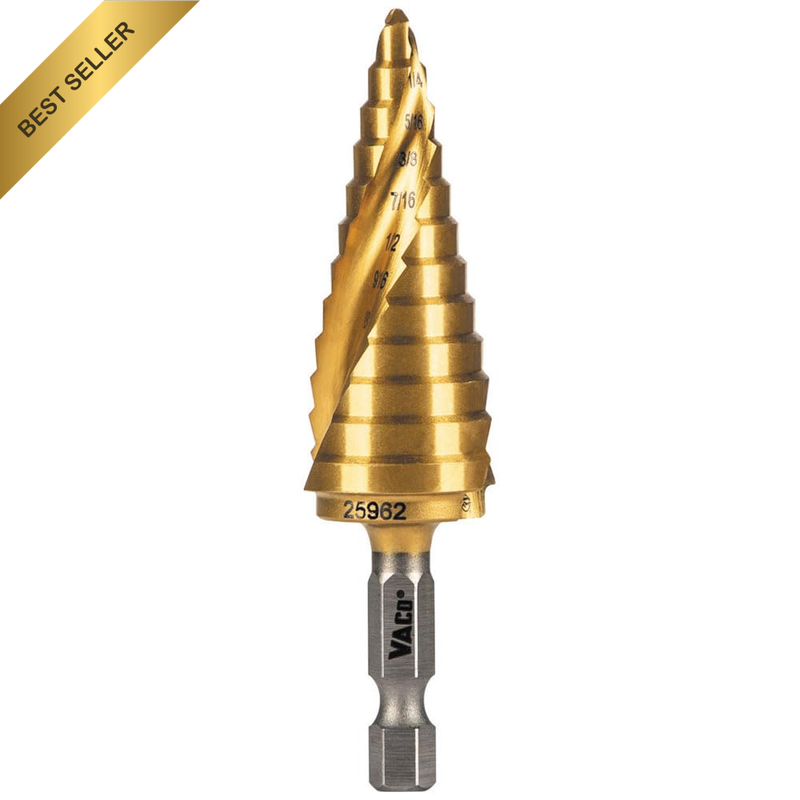 25962 Step Drill Bit, 3/16 to 7/8-Inch, Spiral Double-Fluted, Cuts Thin Metal, P