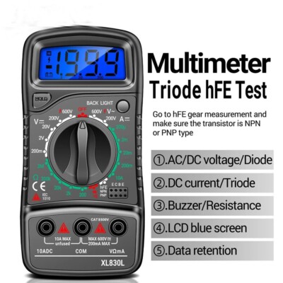 Digital Multimeter Voltmeter XL830L AC DC Ohmmeter Ammeter Volt Meter Tester Ohm