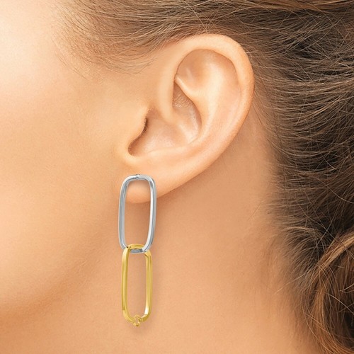 Pre-owned Accessories & Jewelry 14k Two Tone Gold 1.4mm Rectangle Interchanging Versatile Earrings Italian Gold