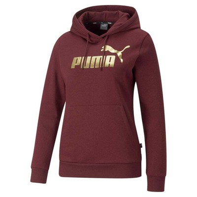 

Puma Essentials+ Metallic Logo Pullover Hoodie Женская бордовая повседневная верхняя одежда, Burgundy
