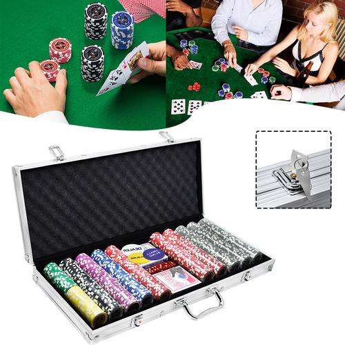 Pokerkoffer Pokerset Poker Set 500 Laser Chips Silber Aluminium Koffer Jetons DE